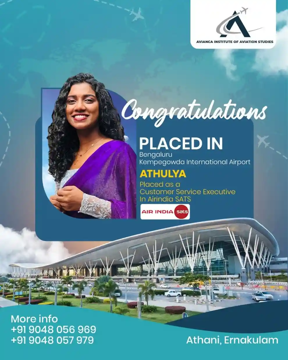Athulya placed in Banglore Kempegowda International Airport from Avianca Aviation Institute Kochi