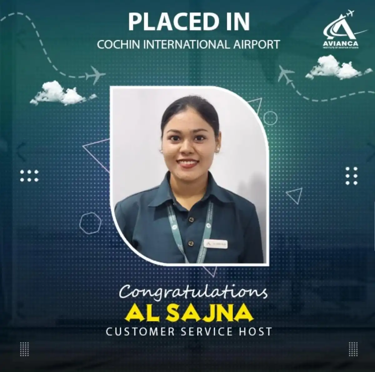 Al Sajna placed in Cochin International Airport from Avianca Aviation Institute Kochi