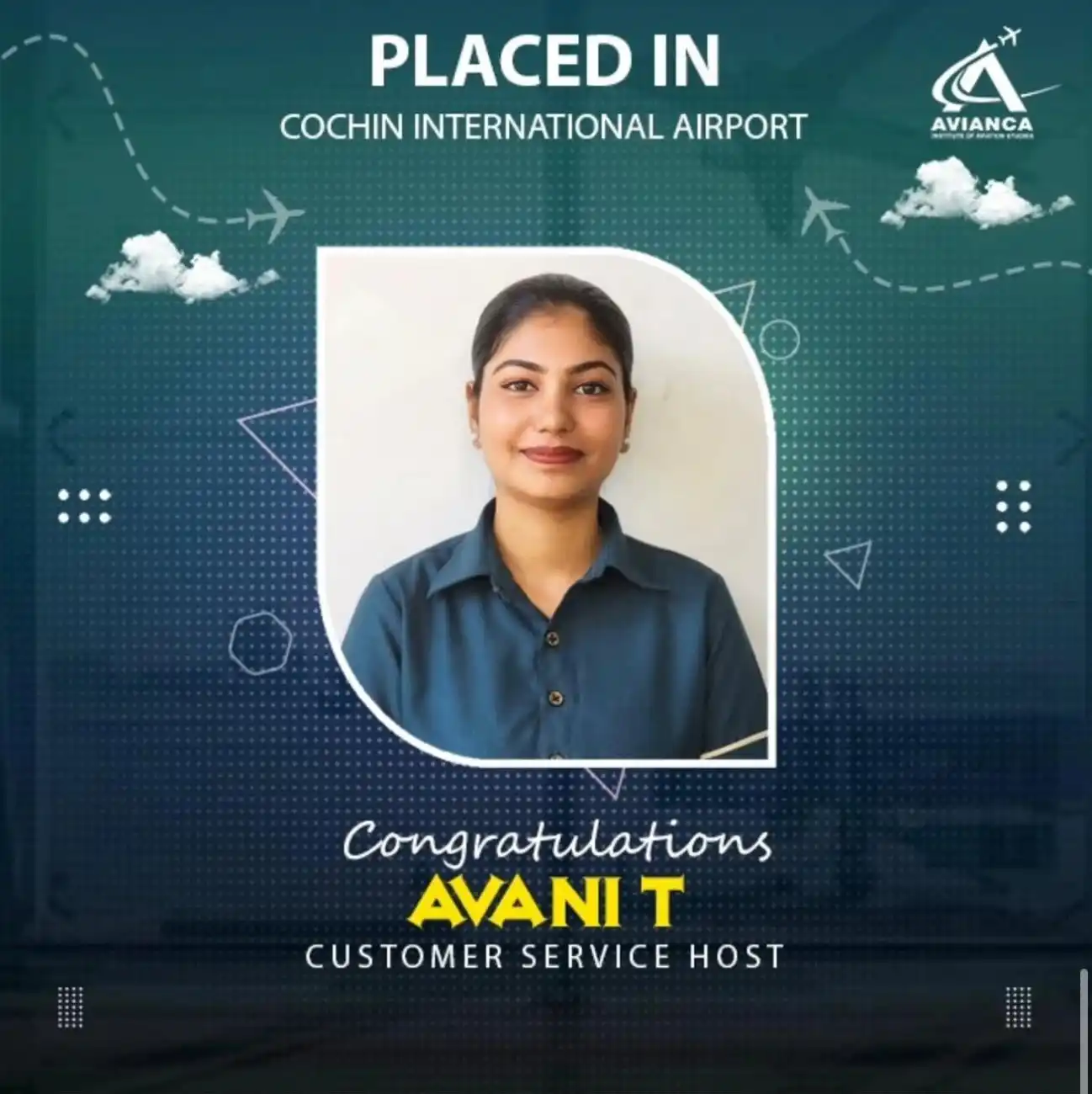 Avani T placed in Cochin International Airport from Avianca Aviation Institute Kochi