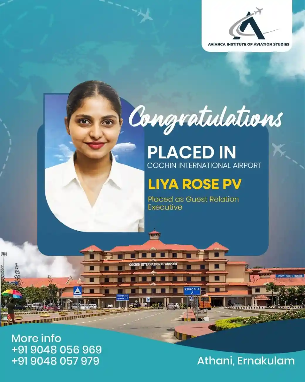 Liya Rose Pv placed in Cochin International Airport from Avianca Aviation Institute Kochi